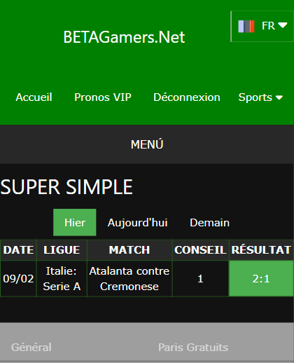 pari VIP gagné ticket